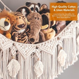 Stuffed Animal Net or Hammock Macrame Large Corner Netting  Storage with Boho Tassels, Handmade Hanging Net  Organizer for   Room Wall Decor(beige) - Color: beige