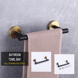 GERZWY 9-Inch Bath Towel Bar Modern Round Style Bathroom Towel Bar SUS 304 Stainless Steel Wall Mount (Black & Gold)
