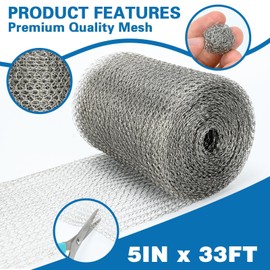 Wire Mesh for Mice Control 5in X 33 Ft Stainless Steel Wire Mesh Roll, Barrier, Flexible Elastic Mesh Fabric for Rodent, Bat, Snail Hole Filling, Gardening, and DIY Sealing of Water Outlets.