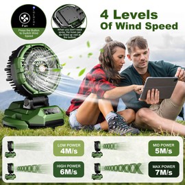 Veubew Misting Fan Portable with 25L Bucket, 30000mAh Rechargeable Battery Powered, 12Hrs Mist Rechargeable Fans, 4 Strong Winds, 4 Spray Mister, 3 Lighting Settings for Outdoor, Camping, Patios
