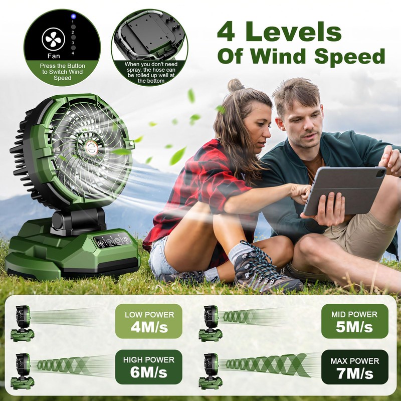 Veubew Misting Fan Portable with 25L Bucket, 30000mAh Rechargeable Battery