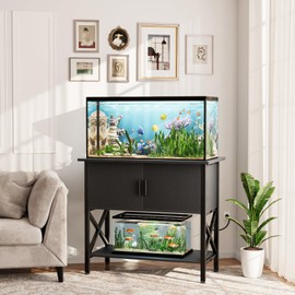 APPOLYN 40-50 Gallon Aquarium Stand, Fish Tank Stand with Cabinet Storage for Terrarium Stand, Fish Tank Accessories Storage, Metal Turtle Reptile Tank Stand, 36.6" L*18.9" W Tabletop, Black