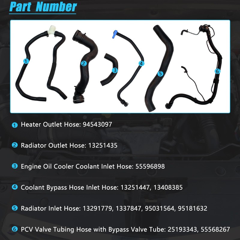 AUCERAMIC 6 PCS Engine Radiator Coolant & Heater Hose, PCV