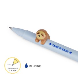 Legami - Gel Pen with Decorative Animal, Avoid Rolling, Blue Ink, Removable and Recombinable Animal, 0.5mm Tip, Sloth Theme