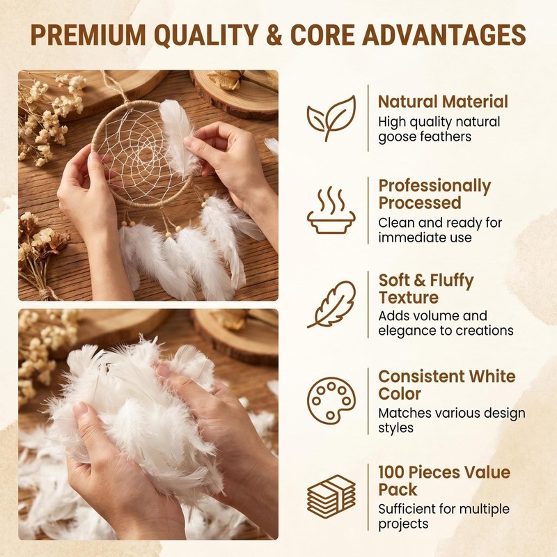 100PCS White Goose Feather 6-8inch Mixed Jewelry Making Crafts Swan