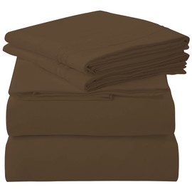 ROYALE LINENS - 4 Piece Full Bed Sheet - Soft Brushed Microfiber 1800 Bedding Set - 1 Fitted Sheet, 1 Flat Sheet, 2 Pillowcase -Wrinkle & Fade Resistant Luxury Sheet Set (Chocolate Brown, Full)