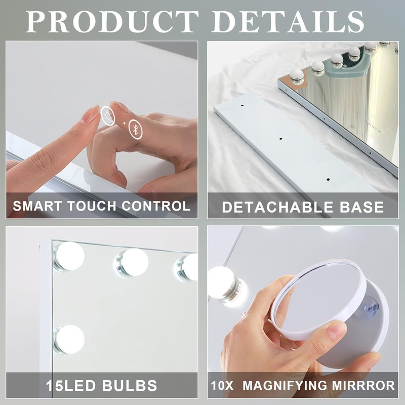FENCHILIN Vanity Mirror with Lights and Bluetooth Speaker 22.8"x 18.1"