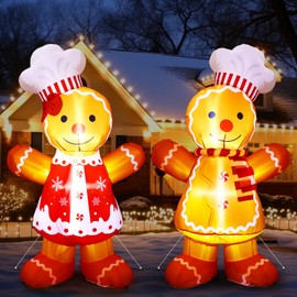 Ceenna 2 Pcs 8 FT Gingerbread Inflatables Christmas Decorations Blow up Gingerbread Chef Couple with Built-in LEDs for Xmas Front Door Outdoor Yard Lawn Garden Party