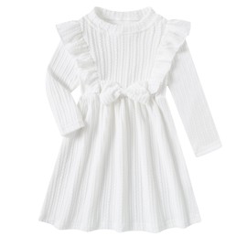 Girls White Long Sleeve Dress White Dress for Toddler Cute Bowknot Dress Kids Fall Winter Spring Dress Girls Semi Formal Dress