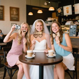 Funmemoir Coffee Bridal Shower Decorations Women, 24pcs Love is Brewing Theme Photo Booth Props for Cafe Bar Theme Bachelorette Bridal Shower Wedding Shower Coffee Lover Party Supplies