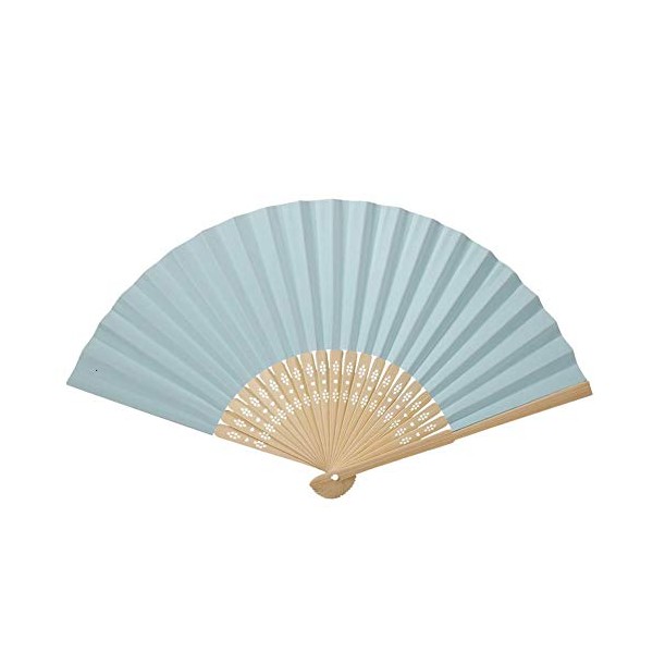 Folding Fan Handheld Paper Bamboo Ribs Painting Fans for Wedding Party Decoration(Light Blue)