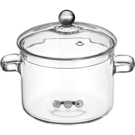 DOITOOL Glass Saucepan with Cover: 1.9L/64oz Clear Glass Simmer Pot Glass Cooking Pot Stovetop Pot with Lid and Handle for Pasta Noodle Soup Milk (2 Quarts)