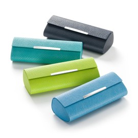 FEFI - Elegant hard case glasses case in snakeskin design with chrome trim, Dark Blue