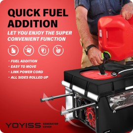 Running Generator Cover, 38"Lx28"Wx27"H Universal-size Generator Cover. 600D+210D Heat-reflective Lining. Heavy Duty Waterproof. All-weather use. Black.