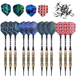 SHOT TAKER CO. EST. 2017 Professional Soft Tip Darts 12 PC | 12 Brass Barrels | 50 Extra Black 2BA Tips| 12 Aluminum Shafts | 16 Flights Standard| Multi Tool | Carry Bottle (18g Gold Barrel) STC10427