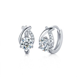 Moissanite Hoop Earrings, 1ct Small Dainty Moissanite Diamond Earring, 925 Sterling Silver with 18K White Gold Plating Earrings, Hypoallergenic, Jewelry Box Packed, Jewelry Gifts for Women