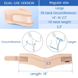 VELPEAU Neck Brace -Foam Cervical Collar - Soft Neck Support Relieves Pain & Pressure in Spine - Wraps Aligns Stabilizes Vertebrae - Can Be Used During Sleep (Dual-use, Brown, Large, 3.3″)