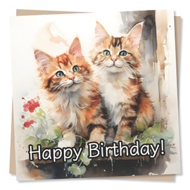 Watercolour Kittens Happy Birthday Card - Special Card For Family and Friends - Cat Lovers - Heartfelt Greetings Card for Women