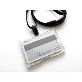 IC Employee ID Card Holder with Anti-Interference (Built-in Error Prevention Separator), Holds 2 Cards, Hard Case & Strap