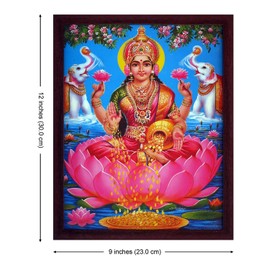 Lakshmi showering money with pair of elephants, A poster print with frame for Home and Office Décor Purpose.