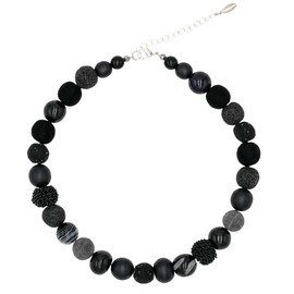 Feliss Handmade Necklaces Made of Pearls, Women's Statement Necklace 45 cm Long in Boho Style. Choker Necklace, Aesthetic Necklace Jewellery. Beads Pearl Necklace for Women in Black with Ceramic