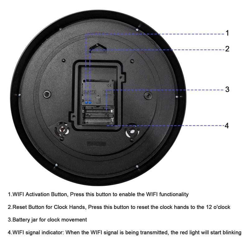 OCEST 12Inch Wi-Fi Wall Clock with Auto Sync Time &