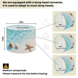 Drum Lamp Shades 1 Pack Easy Assembly Required, 13’’ W x 10’’ H Seashells Starfish Sandy Beach Turquoise Marine Life Replacement Linen Lamp Shade for Table Lamps Floor Lamps