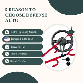 Defense Auto Indestructible Car Vehicle Steering Wheel Lock Anti-Theft Device Security Lock with Adjustable Length, Fit for Cars, Trucks, Vans, and SUVs, Red Anti Theft Car Device