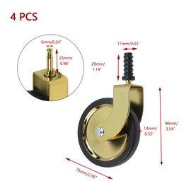 KUMGROT Antique Castors No Noise Swivel Wheels Floor Protector Rubber Caster Wheel 3 Inch Casters for Furniture Legs with Sockets Small Casters Set of 4 Desk Chair Wheels Replacement, Gold