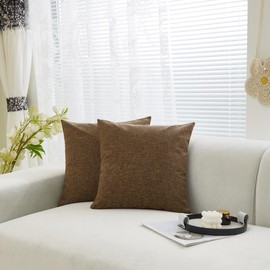 Sunday Praise Linen Decorative Throw Pillow Covers Solid Square Pillow Cases 16x16 Inches Farmhouse Accent Cushion Covers for Sofa Couch Bed&Car,Pack of 2 (Brown)