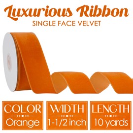 MEEDEE Orange Velvet Ribbon 1.5 Inch Single Face Nylon Velvet Ribbon 10 Yards Spool Bright Orange Velvet Ribbon for Christmas Tree, Gift Wrappig, Rustic Wreath, Velvet Bow, Hair Bows, Home Decor