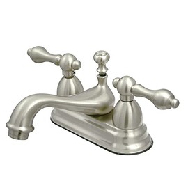 Kingston Brass KS3608AL Restoration 4-Inch Centerset Lavatory Faucet with Metal lever handle, Brushed Nickel