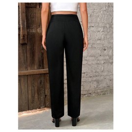 MakeMeChic Women's Maternity Lounge Pants Elastic Waist Slant Pocket Pregnancy Straight Leg Pants Black X-Large