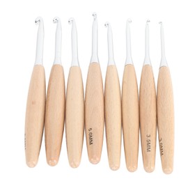 Ergonomic Wood Handle Crochet Hooks Set with 8 Sizes, Portable Lightweight Design for Crafts Sweater Knitting, 8PCS Crochets Stainless Steel Needle