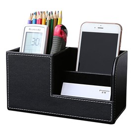KINGFOM Desk Tidy Organiser Caddy Multifunction Leather Pen Pencil Pots Holder Office Desk Stationery Supplies Organizer