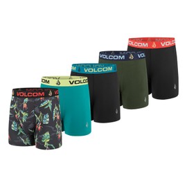 Volcom Mens Boxer Briefs 5 Pack Poly Spandex Performance Boxer Briefs Underwear (Black/Green/Black/Hunter/Black, Large)
