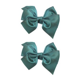 Koolgil 4 Inch Bows Hair Clips Alligator Clips Delicate Satin Hair Clips for Girls, Toddler, Kids and Women Birthday Party Wedding Christmas Occasions Set of 2 (2- Dark Green)