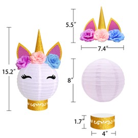 MOAXMOA Unicorn Paper Lanterns Party Supplies Table Centerpieces Decorations for Birthday Baby Shower Wedding Party Decor (Gold Pink White)