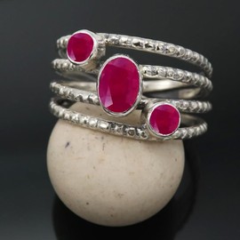 Rubin im Labor gezüchtet Edelstein Bandring 925 Sterling Silber Ring Herren & Damen Bandring Geschenkartikel Handgefertigter Schmuck TSR1082AM_9 (55 (17.5))