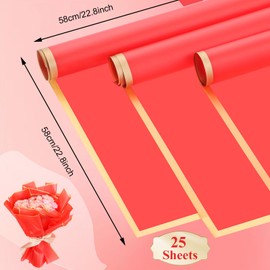 25 Sheets Bouquet Wrapping Paper Red Flower Wrapping Paper Waterproof Floral Wrapping Paper Florist Supplies for Wedding Birthday Party Gift Box Packaging DIY Crafts