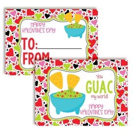 You Rock My World Funny Guacamole Chips & Dip Themed Valentine's Day Cards for Kids to give to Friends & Classmates, Thirty (30) 3.5" x 5" Fill In Cards (Without Envelopes) by AmandaCreation