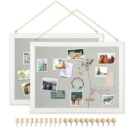 DOLLAR BOSS Cork Boards with Linen 2-Pack 16''X 12'' Cork Board for Walls White Wood Framed Small Bulletin Board Hanging Pin Board for Home Kitchen Office Decoration 20 Pushpin, Grey