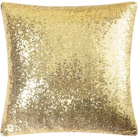 PiccoCasa 1 Pc Sequin Throw Pillow Cover, 45x45cm, Glitzy Decorative Cushion Cover, Shiny Sparkling Satin Square Pillowcase Cover for Livingroom Decor Wedding Party, Gold