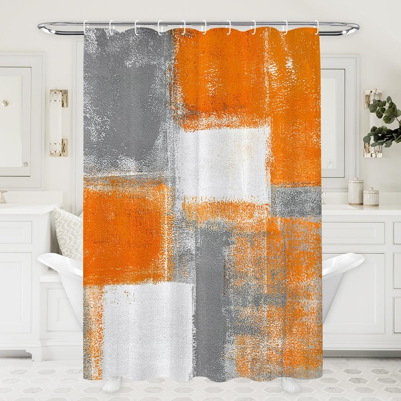 Abaysto Burnt Orange Grey Geometry Shower Curtain Lightweight Shower Curtains