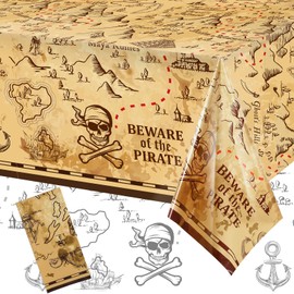 Irenare 1 Piece Pirate Tablecloth for Party Decor - 54 x 108 Inches Pirate Treasure Map Tablecover Plastic Island Treasure Table Covers Navigation Supplies for Birthday Party Decoration