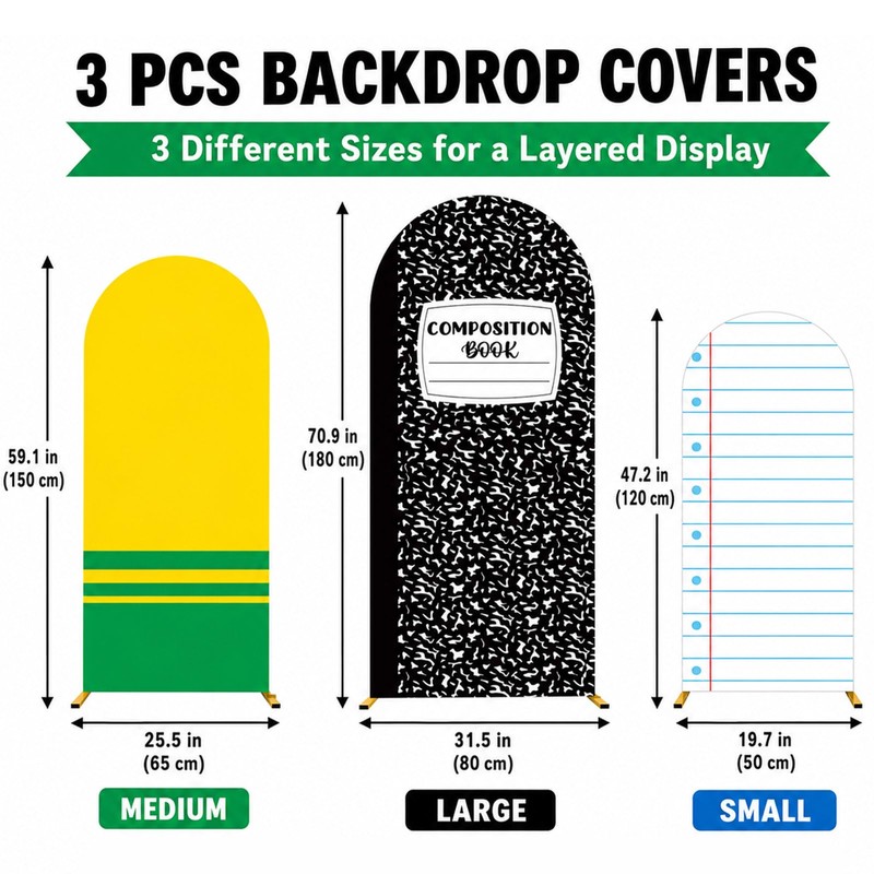 3PCS Back to School Arch Composition Backdrop Cover 4ft 5ft