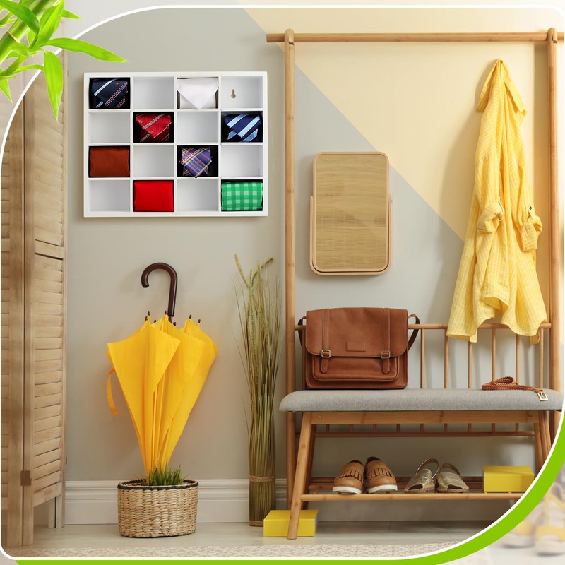 Wesiti Tie Box Organizer Wall Mounted Tie Rack with 16