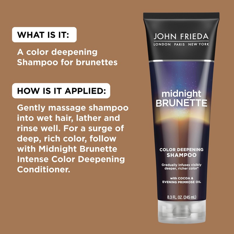 John Frieda Midnight Brunette Shampoo, Color Deepening Shampoo to Enhance