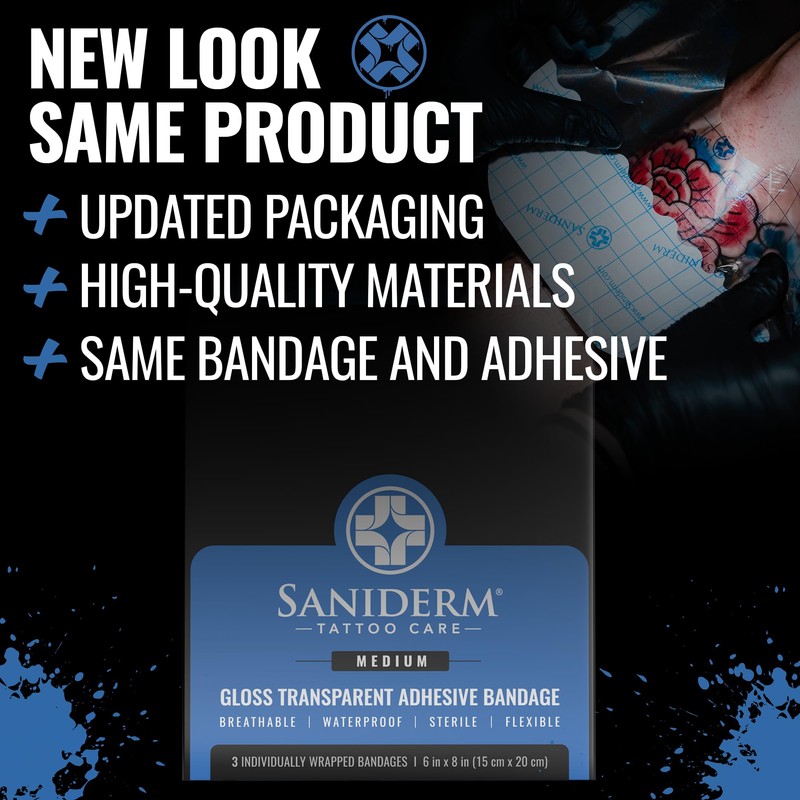 Saniderm Tattoo Aftercare Bandage 3 Sheets (Medium Pack, 6 in