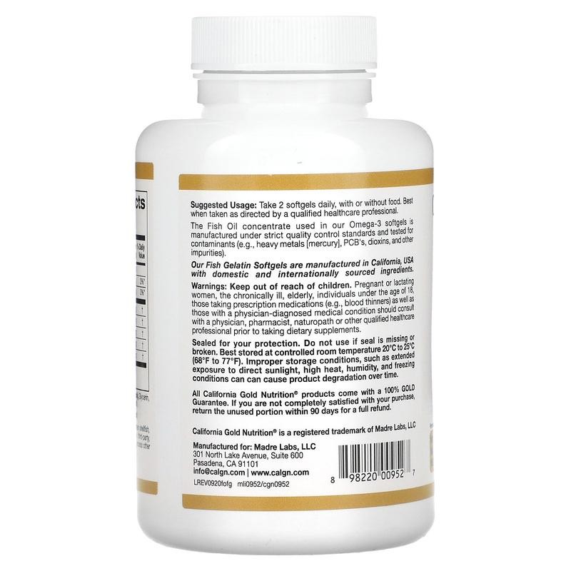 California Gold Nutrition Omega-3 Premium Fish Oil, 100 Fish Gelatin